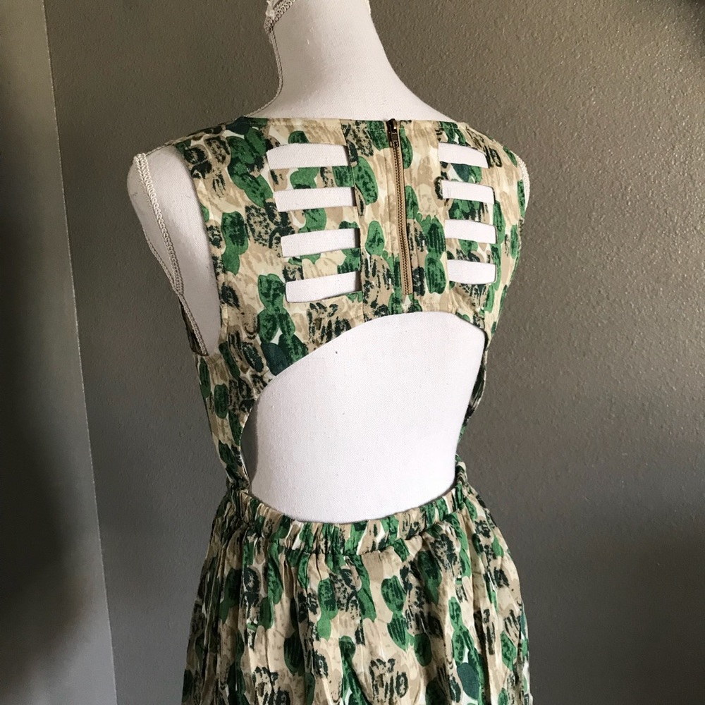 Green, tan and cream dress